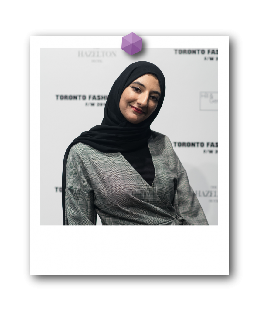 Portrait of Aimon Syeda posing at Toronto Fashion Week
